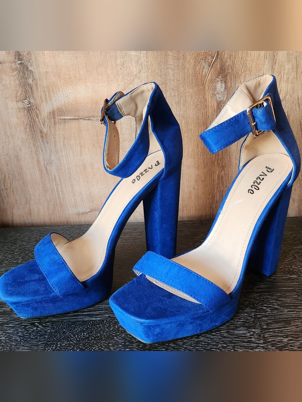 Blue Suede Ankle Strap Sandal Heels 10‎